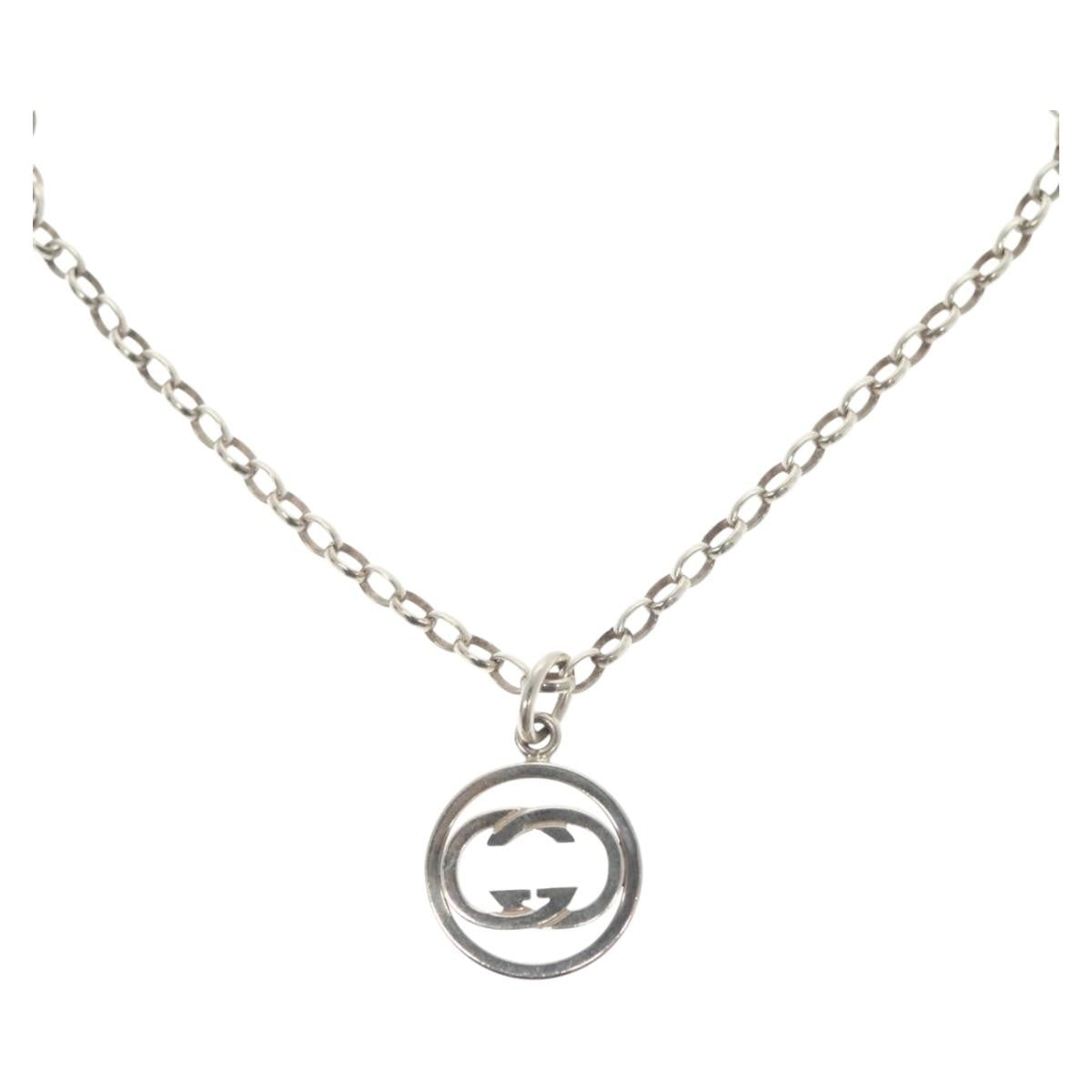 Gucci Engraved Interlocking G Chain Link Pendant Necklace Sterling Silver, SILVER, SILVER, Necklace