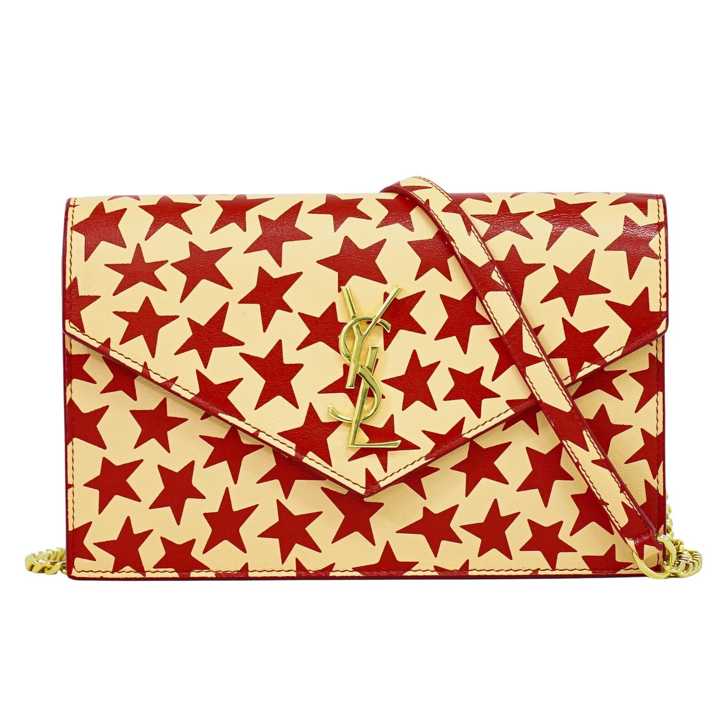 Saint Laurent Star wallet on chain Leather, RED, LEATHER, Wallets