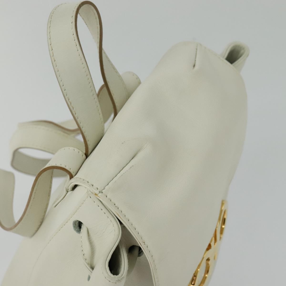 Salvatore Ferragamo Gancini Flap Drawstring Backpack Leather, WHITE, LEATHER, Backpack