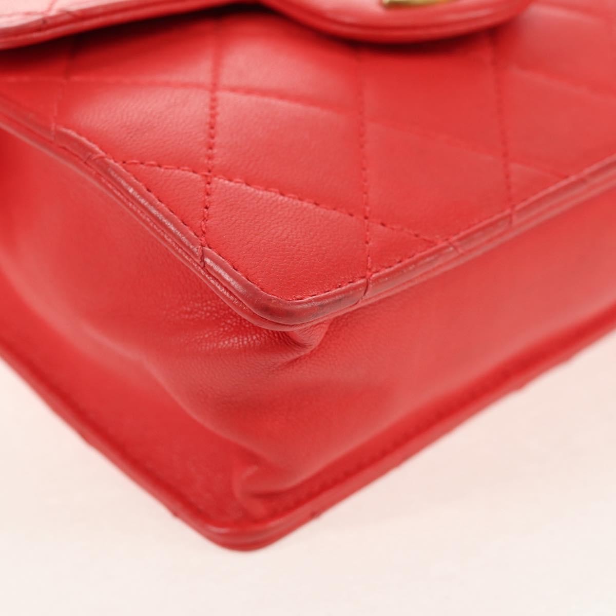 Chanel Pearl Chain Flap Bag Quilted Lambskin, RED, CALFSKIN, Clutche & pouche