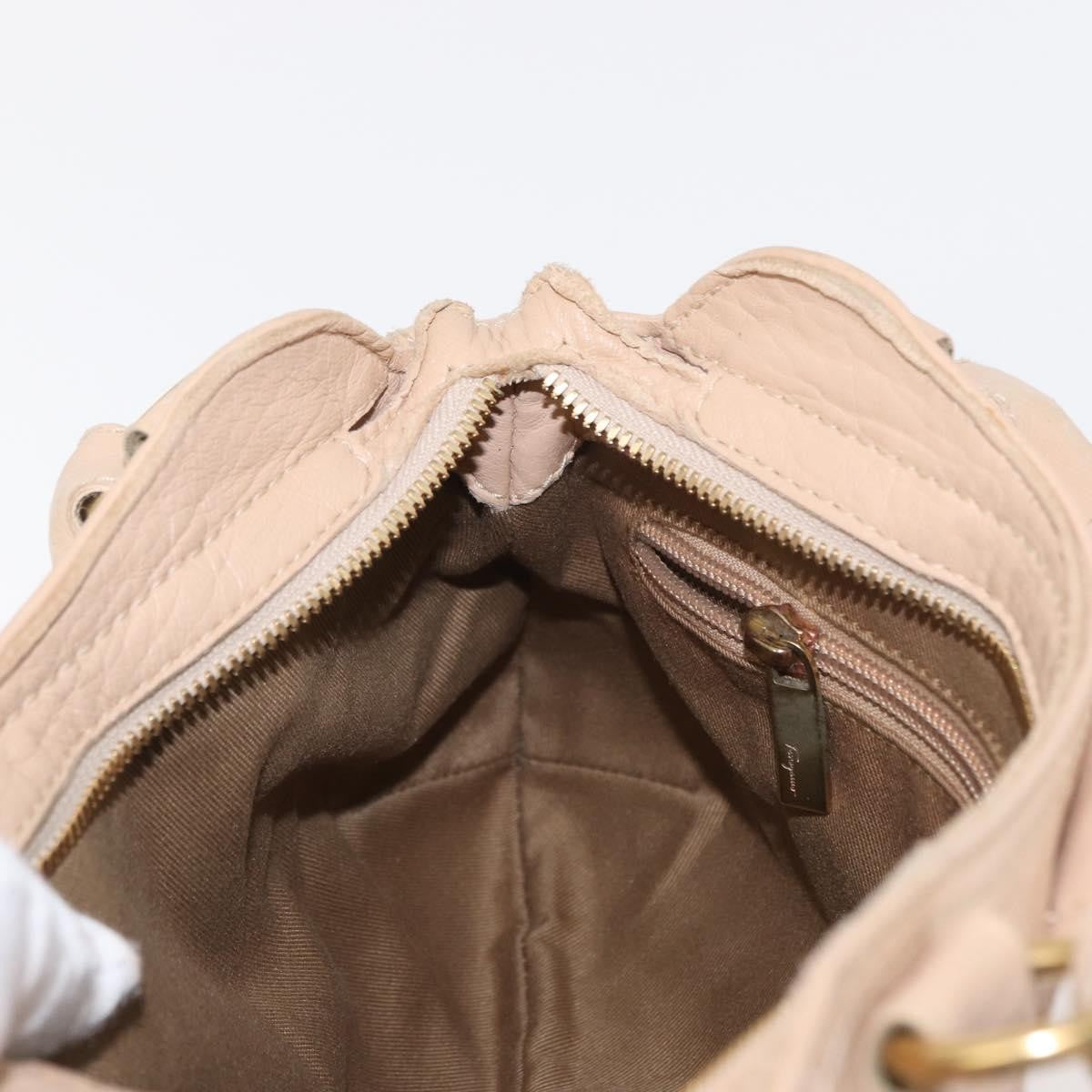 Salvatore Ferragamo Gancini handbag Leather, BEIGE, LEATHER, Handbag