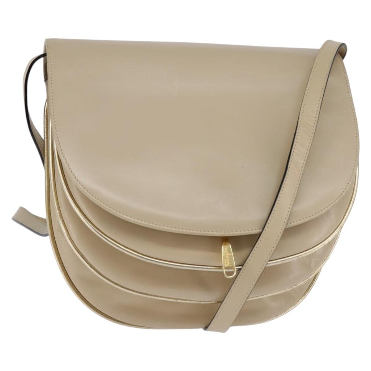 Salvatore Ferragamo Vintage Shoulder Bag Leather, BEIGE, LEATHER, Shoulder bag