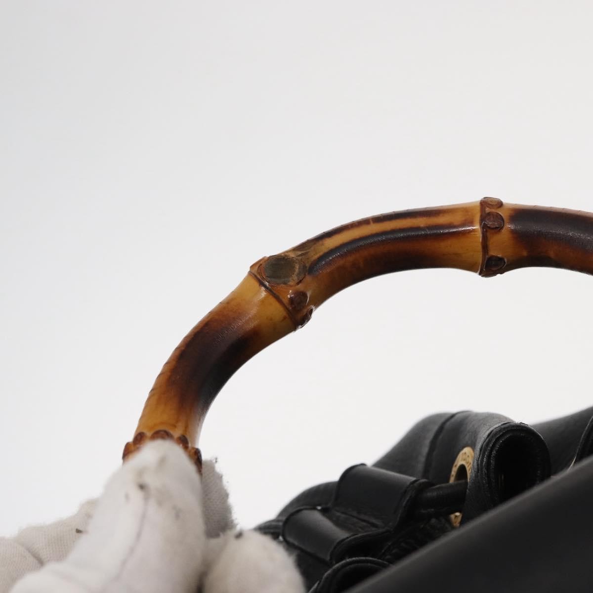 Gucci Vintage Bamboo Sling Backpack Leather, BLACK, LEATHER, Shoulder bag