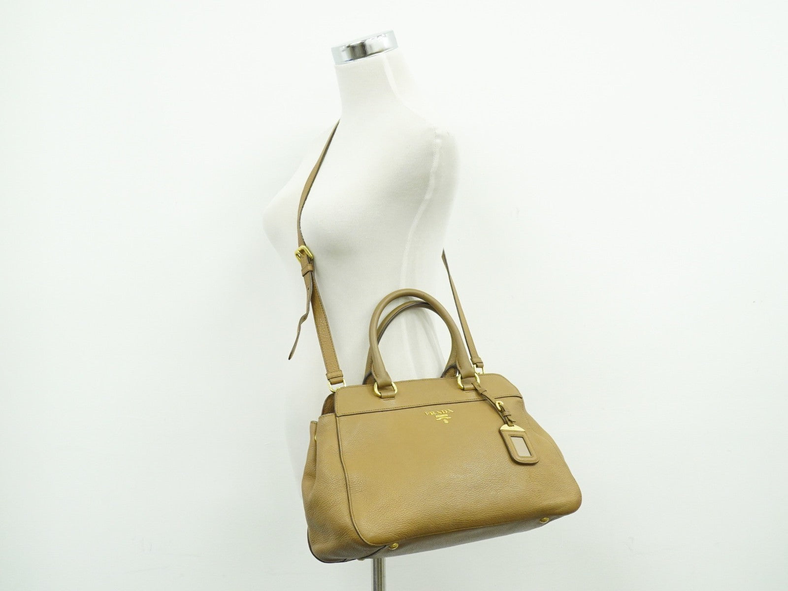 Prada Vintage Handbag Leather, BEIGE, LEATHER, Handbag