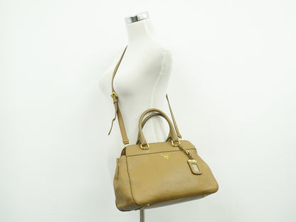 Prada Vintage Handbag Leather, BEIGE, LEATHER, Handbag