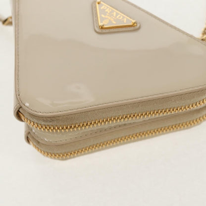 Prada Triangle Double Zip Pouch Bag with Chain Patent leather, BEIGE, PATENT_LEATHER, Clutche & pouche