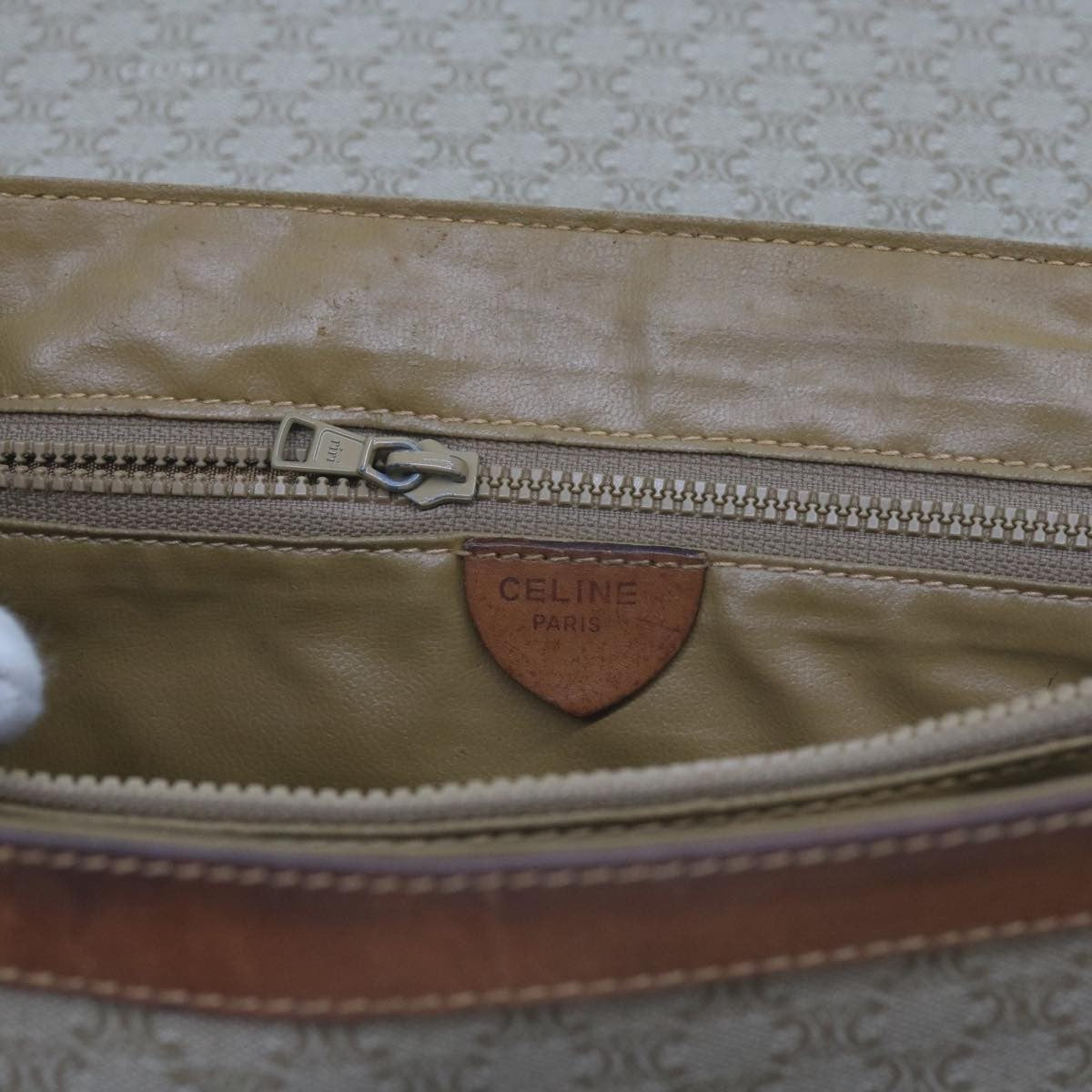 Celine Vintage Macadam Handbag Canvas and Leather, BEIGE, CANVAS, Handbag