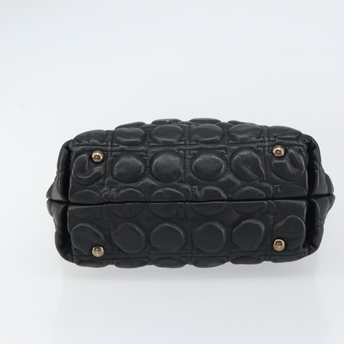 Salvatore Ferragamo Gancini handbag Leather, BLACK, LEATHER, Handbag