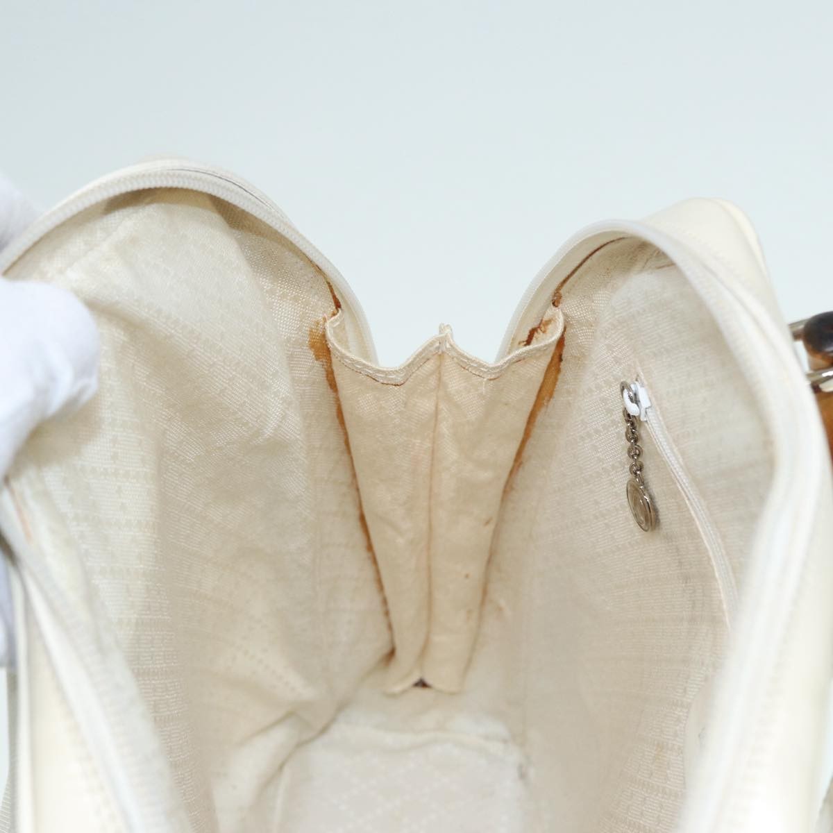 Gucci Vintage Bamboo Backpack Nylon and Patent Leather, WHITE, NYLON, Backpack