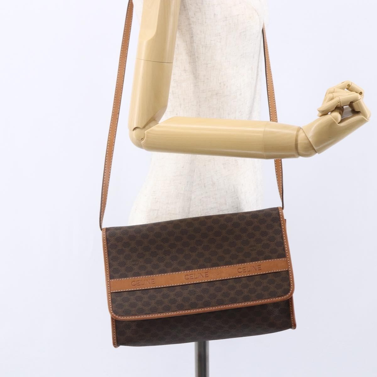Celine Vintage Macadam Shoulder Bag Canvas and Leather, BROWN, PVC, Shoulder bag