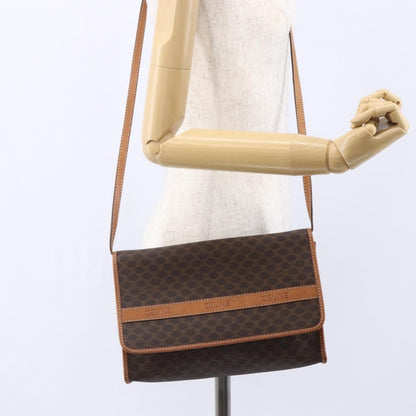 Celine Vintage Macadam Shoulder Bag Canvas and Leather, BROWN, PVC, Shoulder bag