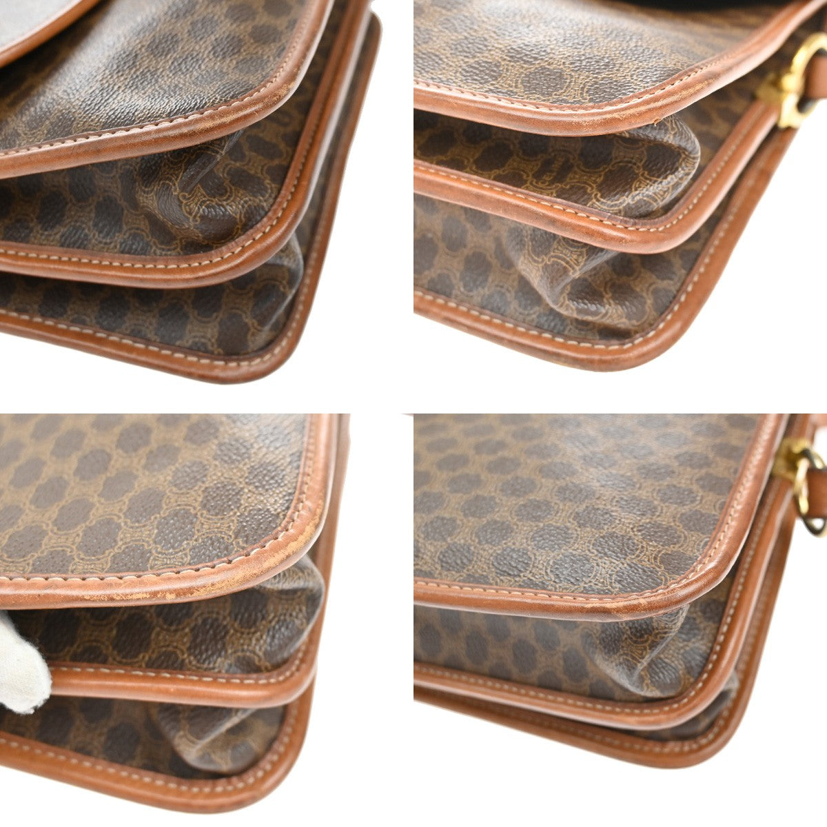 Celine Macadam Shoulder Bag Leather, BROWN, LEATHER, Shoulder bag