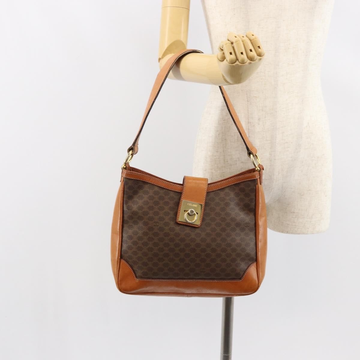 Celine Vintage Macadam Shoulder Bag Canvas and Leather, BROWN, CANVAS, Shoulder bag