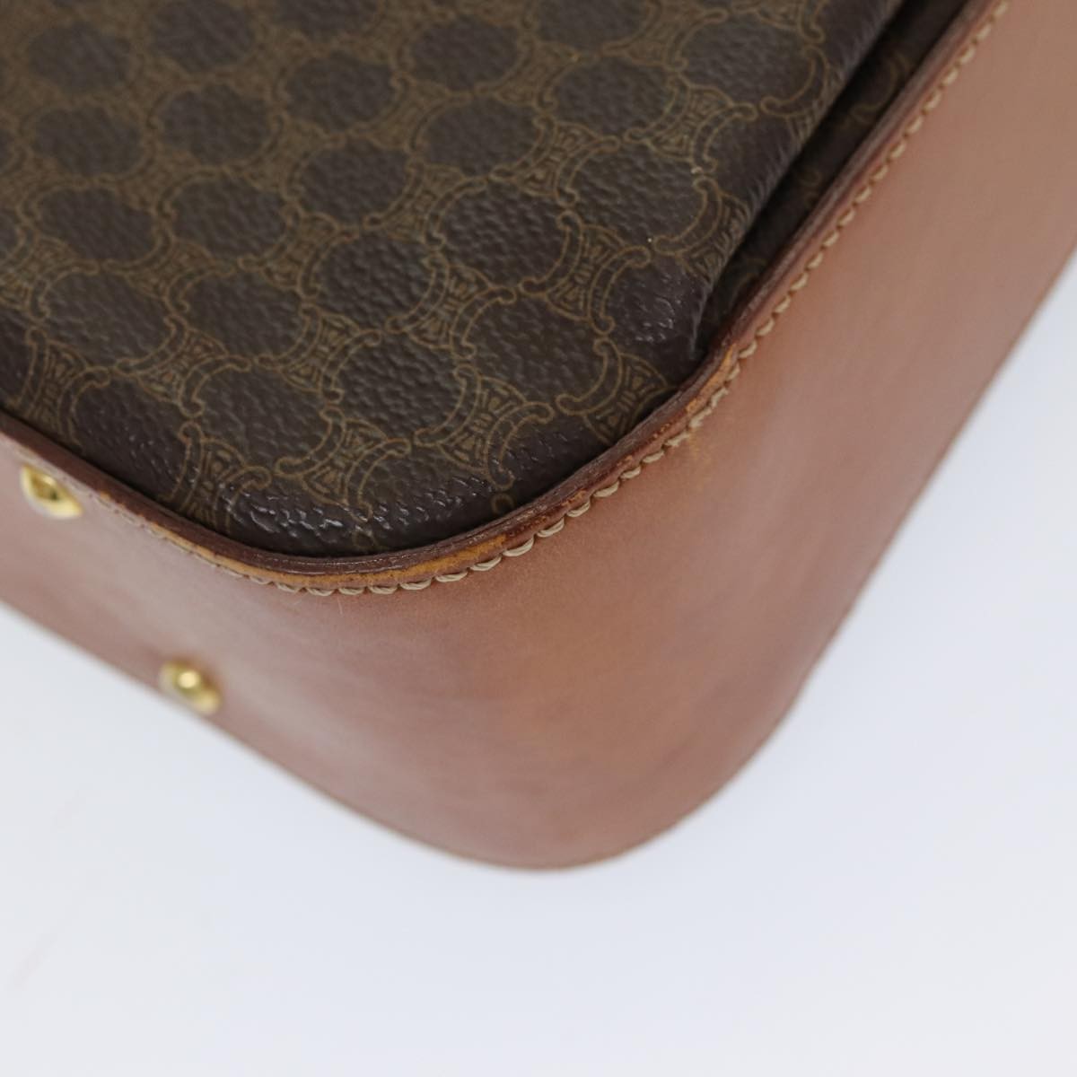 Celine Vintage Convertible Top Handle Bag Macadam Coated Canvas, BROWN, CANVAS, Handbag