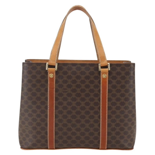 Celine Vintage Macadam Handbag Canvas and Leather, BROWN, CANVAS, Handbag