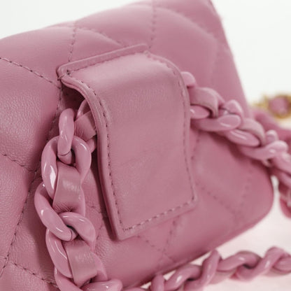 Chanel Flat CC Crossbody Bag Leather, PINK, LEATHER, Crossbody bag