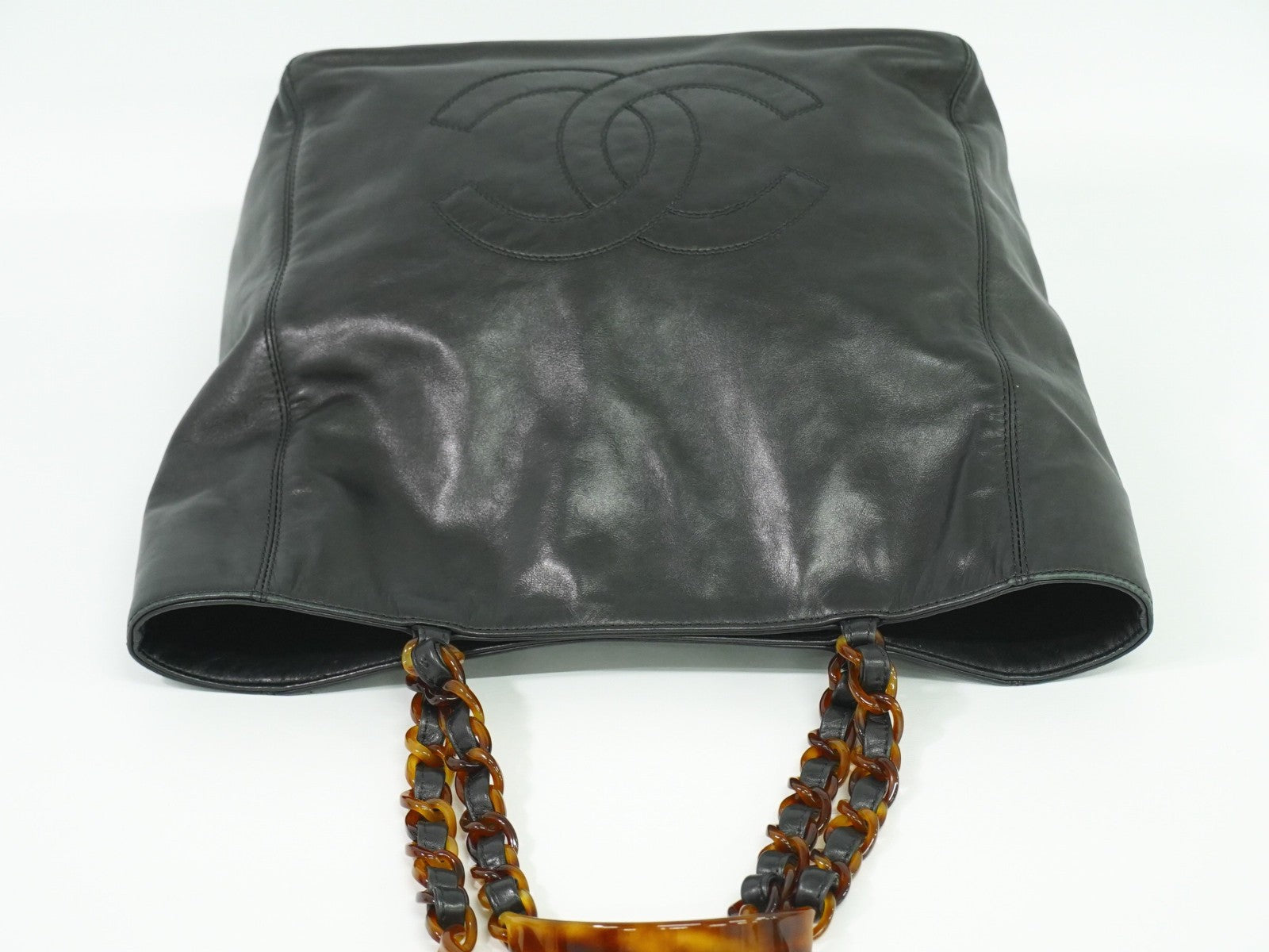 Chanel Vintage CC Resin Chain Tote Leather, BLACK, LEATHER, Tote bag