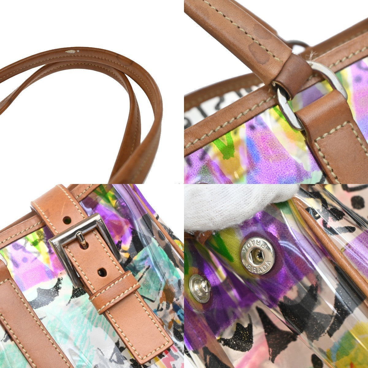 Prada Venice Belted Tote Printed Canvas and Leather, MULTICOLOUR, LEATHER, Tote bag