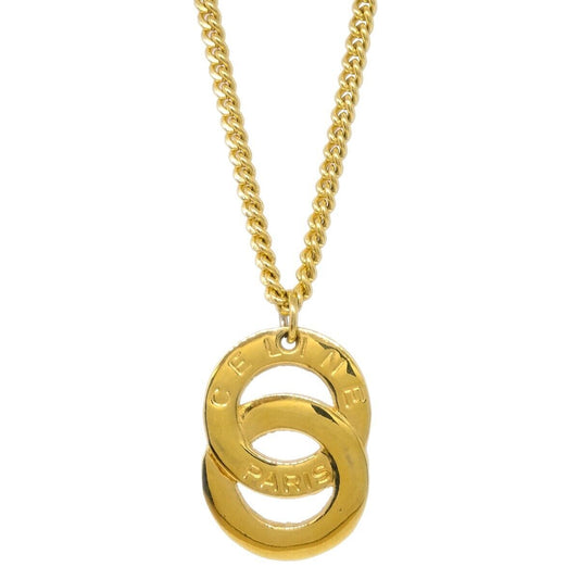 Celine Vintage Logo Circle Pendant Necklace Metal, GOLD, GOLD_PLATED, Necklace