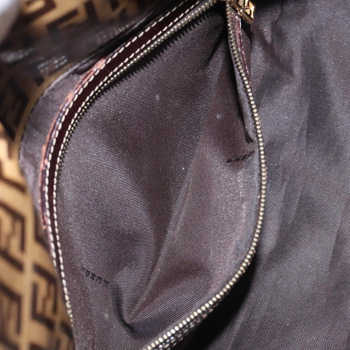 Fendi Vintage FF Buckle Curved Hobo Zucchino Coated Canvas, BROWN, PATENT_LEATHER, Handbag