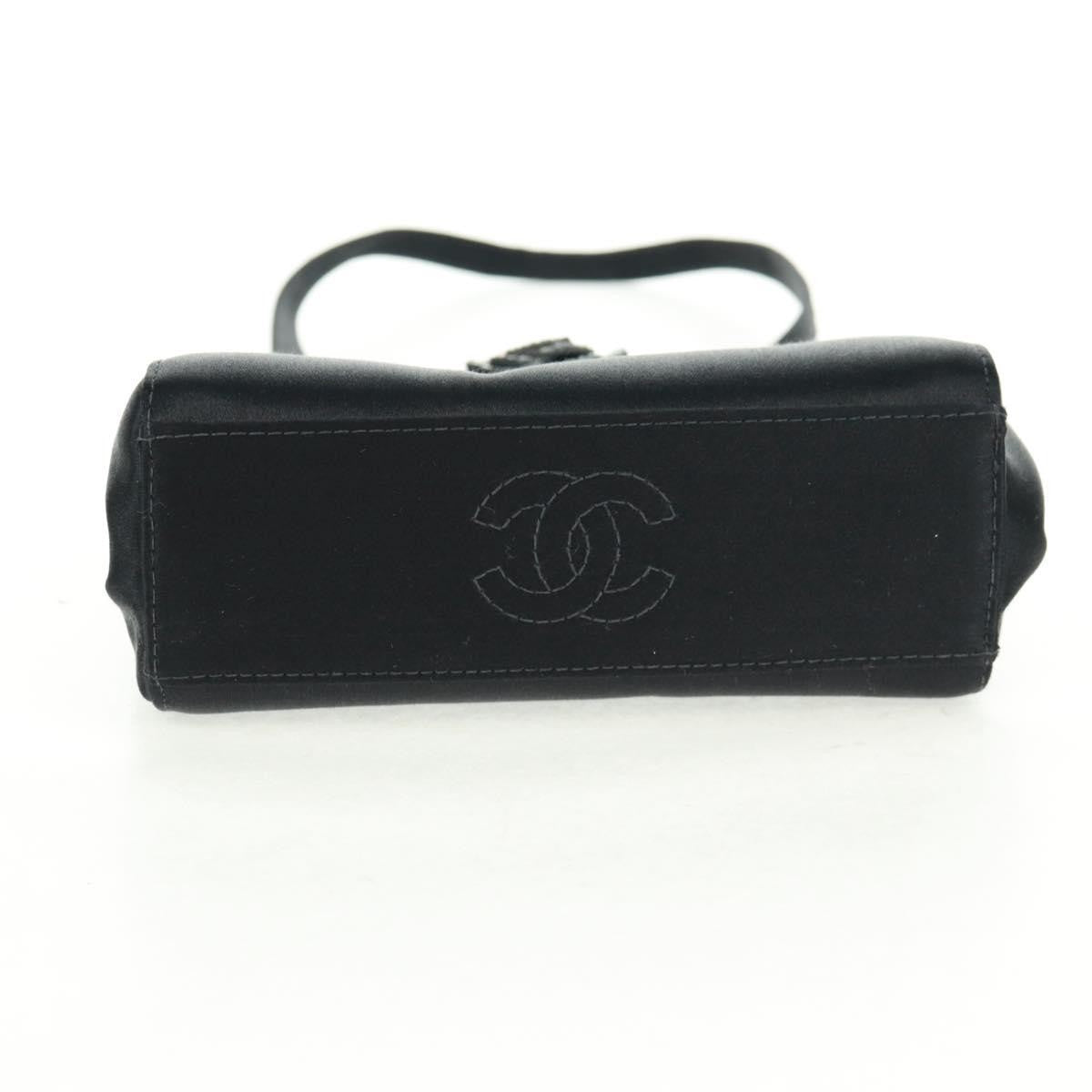 Chanel Vintage Crystal Camellia Evening Bag Satin, BLACK, SATIN, Shoulder bag