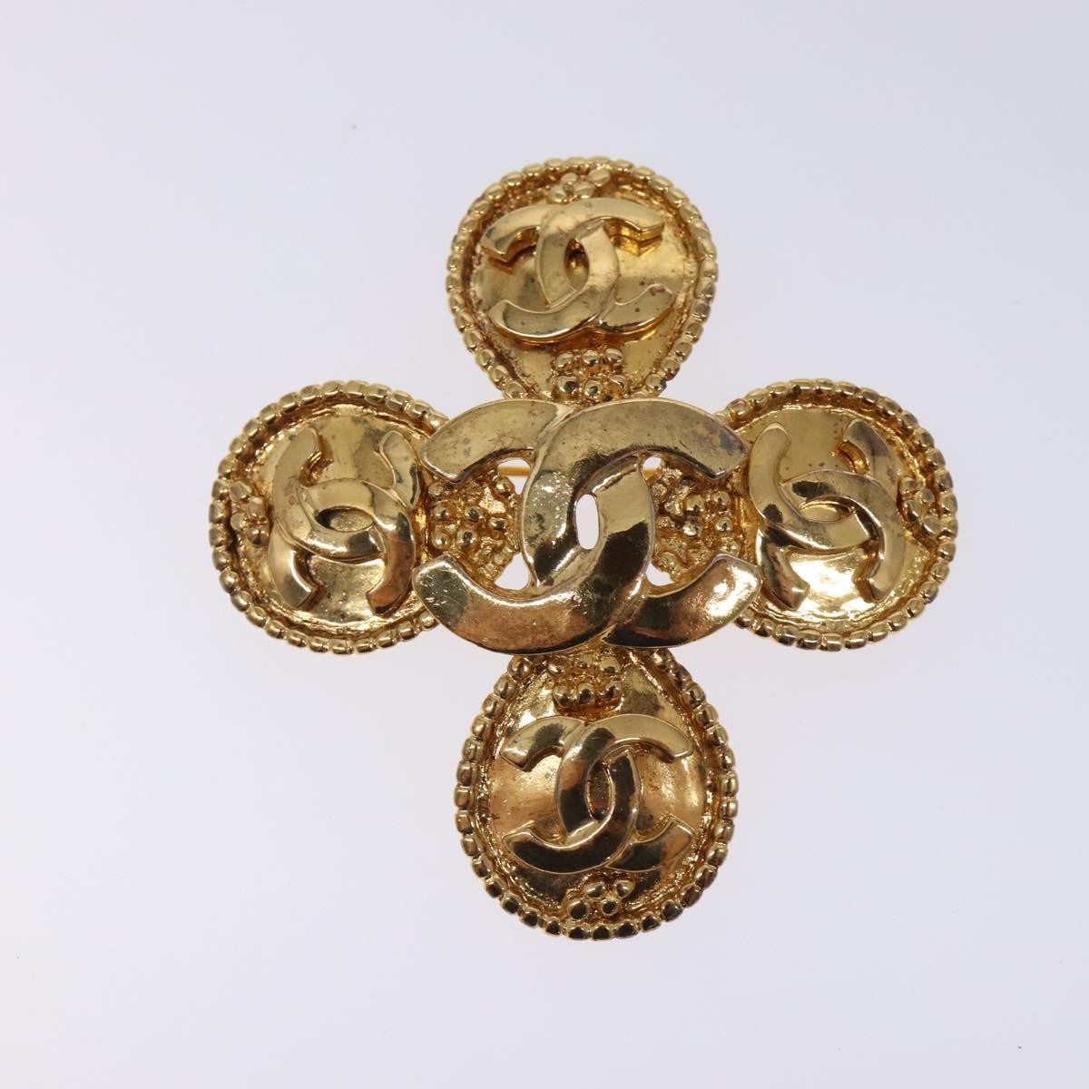 Chanel CC Cross Badge Brooch Metal, GOLD, METAL, Brooch