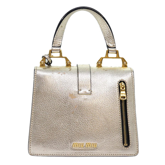 Miu Miu Madras Convertible Compartment Top Handle Bag Leather, GOLD, LEATHER, Handbag