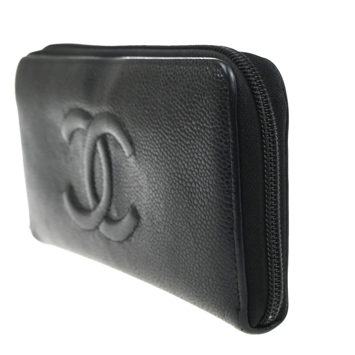 Chanel CC Zip Around Wallet Leather, Black, Leather, Wallet