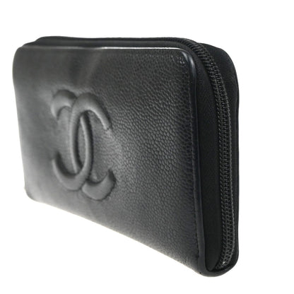 Chanel CC Zip Around Wallet Leather, Black, Leather, Wallet