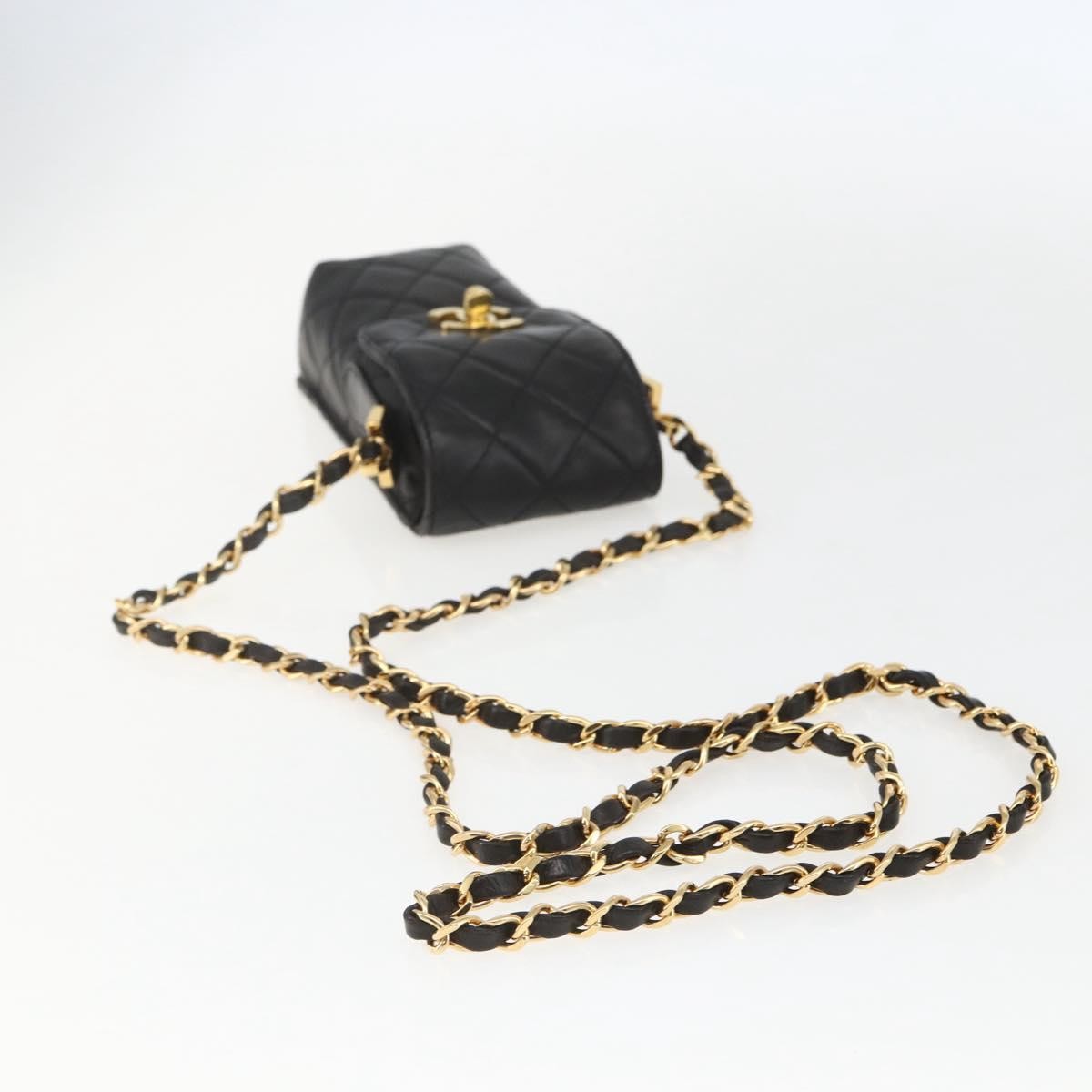 Chanel CC Flap Phone Holder Crossbody Bag Quilted Lambskin, BLACK, LEATHER, Shoulder bag