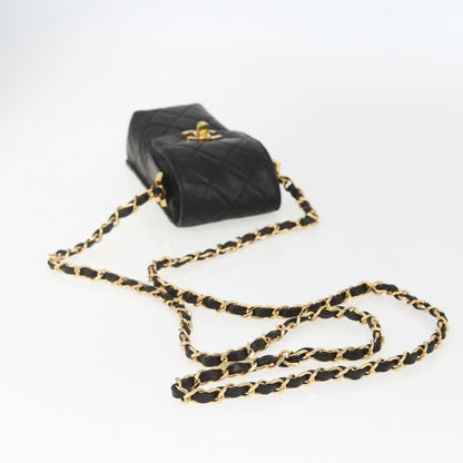 Chanel CC Flap Phone Holder Crossbody Bag Quilted Lambskin, BLACK, LEATHER, Shoulder bag