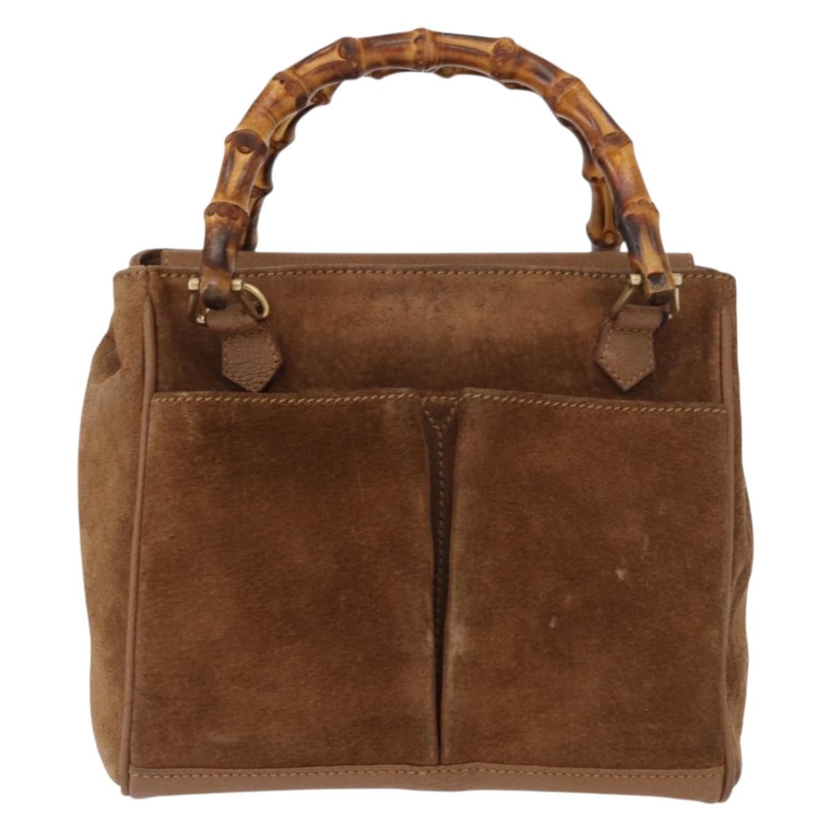 Gucci Vintage Bamboo Front Pocket Tote Suede, BROWN, SUEDE, Tote bag