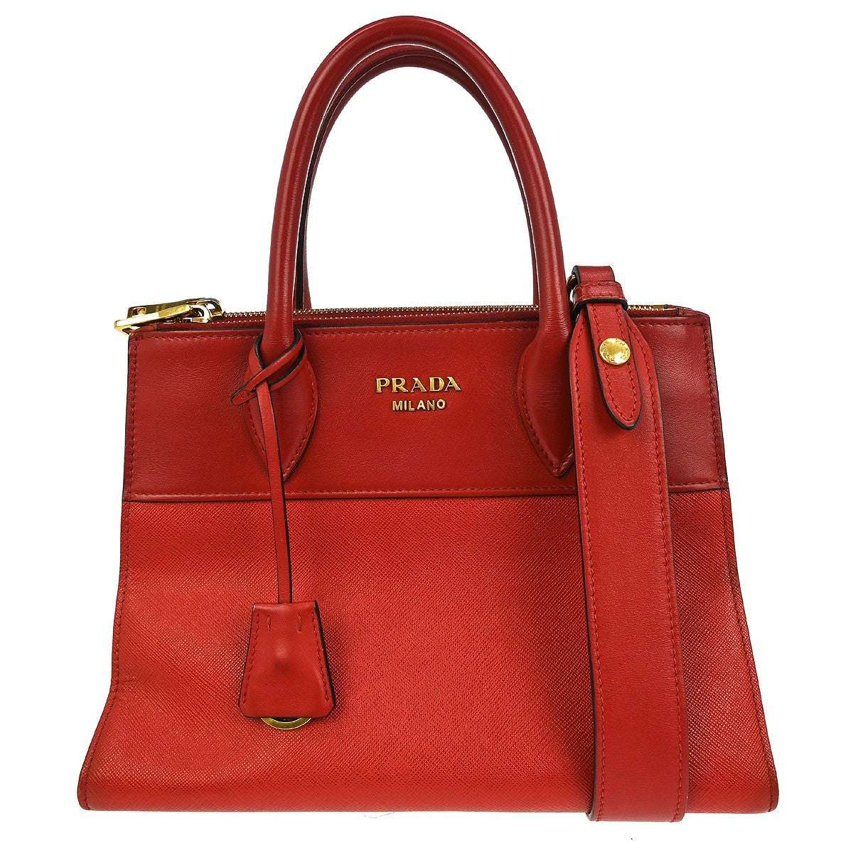 Prada Paradigme Tote Saffiano with City Calf, RED, LEATHER, Handbag