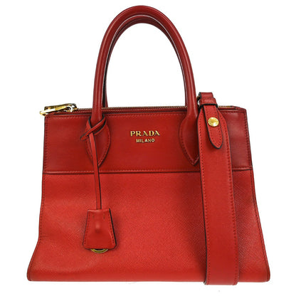 Prada Paradigme Tote Saffiano with City Calf, RED, LEATHER, Handbag