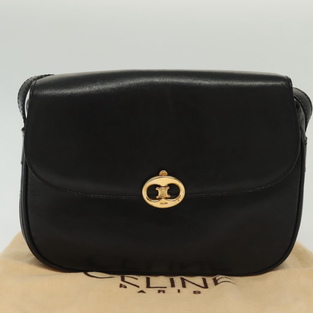 Celine Vintage Triomphe Shoulder Bag Leather, BLACK, LEATHER, Shoulder bag