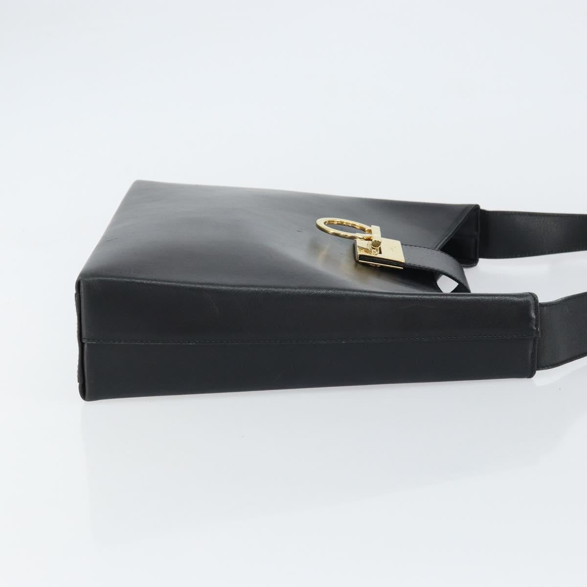 Salvatore Ferragamo Gancio Flap Hobo Leather, BLACK, LEATHER, Shoulder bag