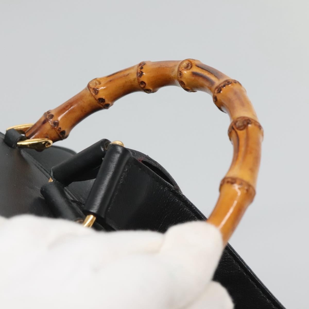 Gucci Vintage Bamboo Backpack Leather, BLACK, LEATHER, Backpack