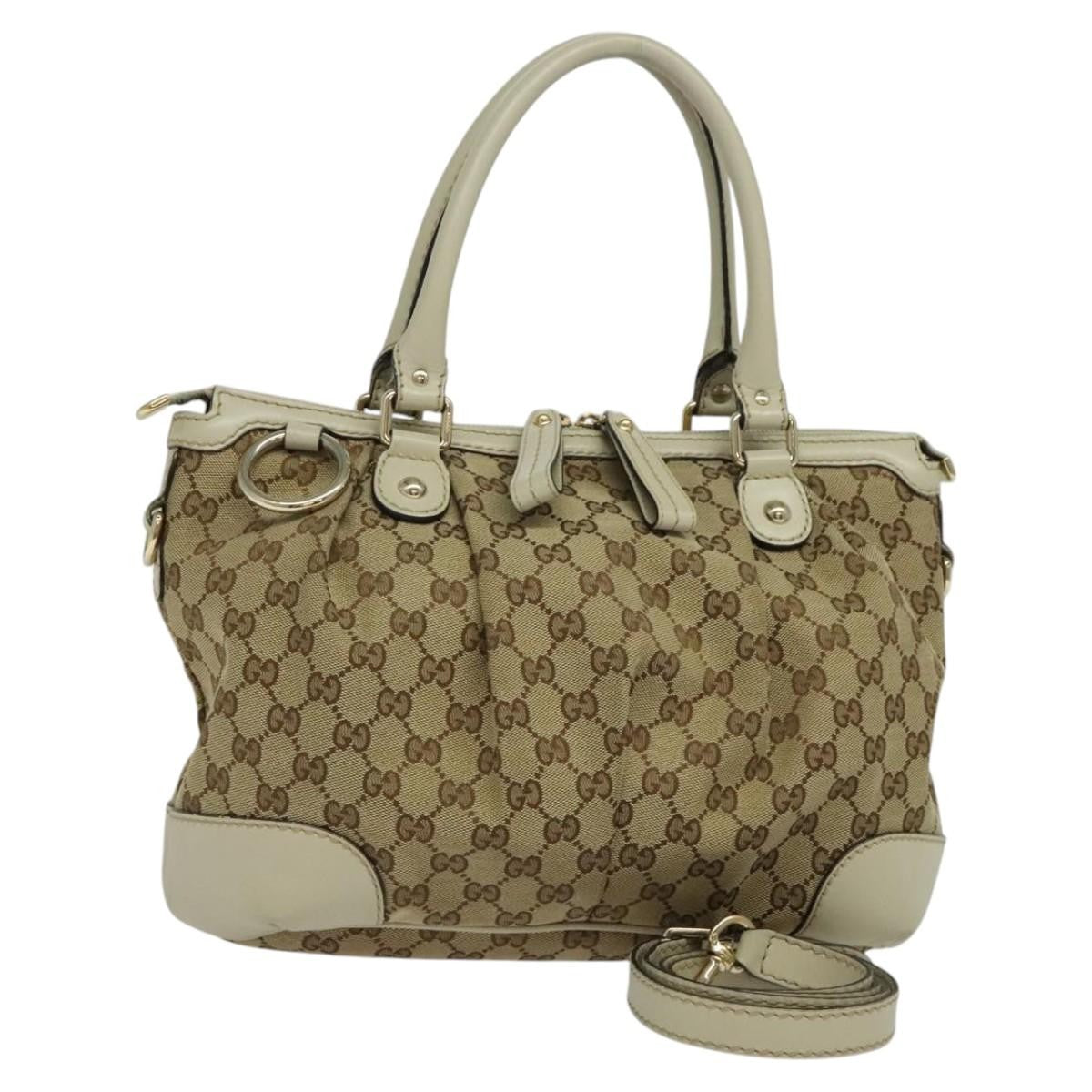 Gucci Sukey Top Handle Satchel GG Canvas with Leather, BEIGE, CANVAS, Tote bag