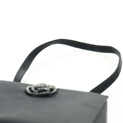 Chanel Vintage Crystal Camellia Evening Bag Satin, BLACK, SATIN, Shoulder bag