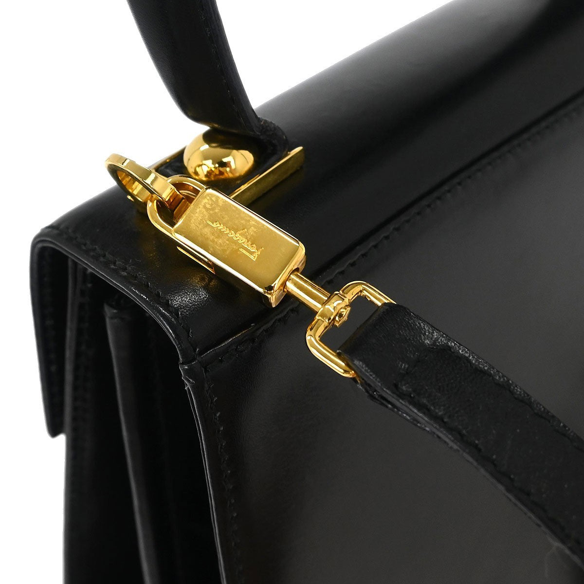 Salvatore Ferragamo Convertible Top Handle Bag Leather, BLACK, LEATHER, Handbag