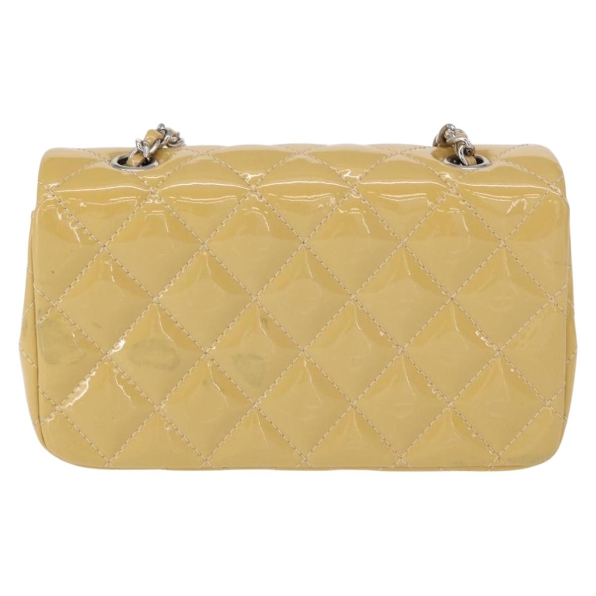 Chanel Vintage Classic Single Flap Bag Quilted Patent, YELLOW, PATENT_LEATHER, Shoulder bag