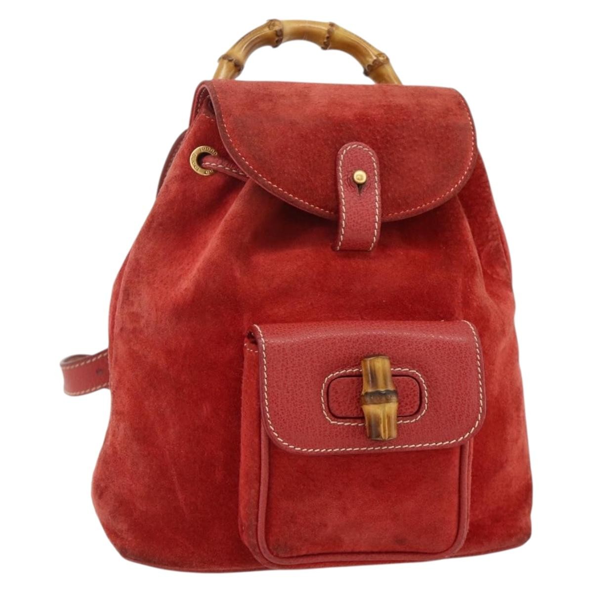 Gucci Gucci bamboo backpack daim, Red, Suede, Backpack