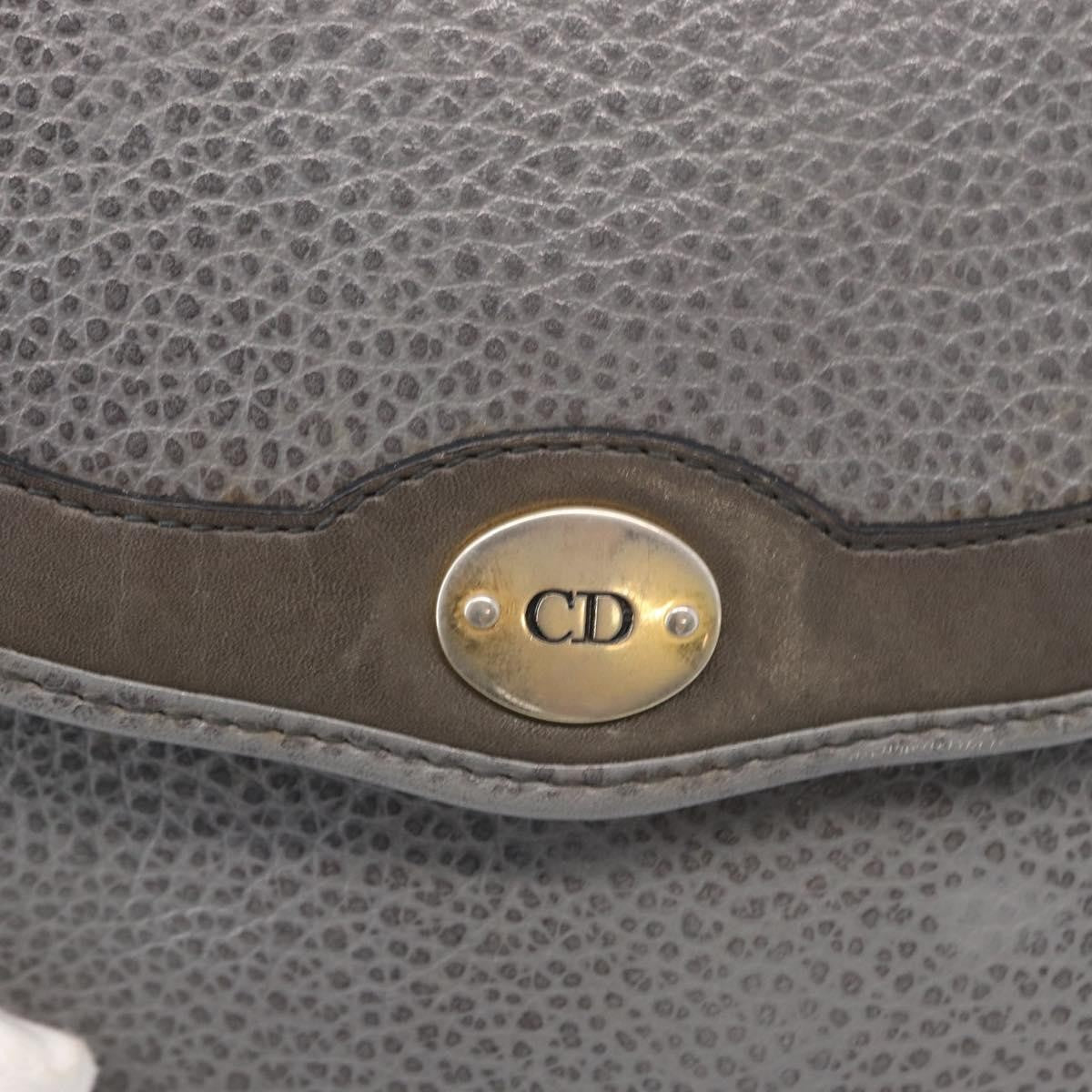 Christian Dior Vintage CD Logo Shoulder Bag Leather, GRAY, LEATHER, Shoulder bag