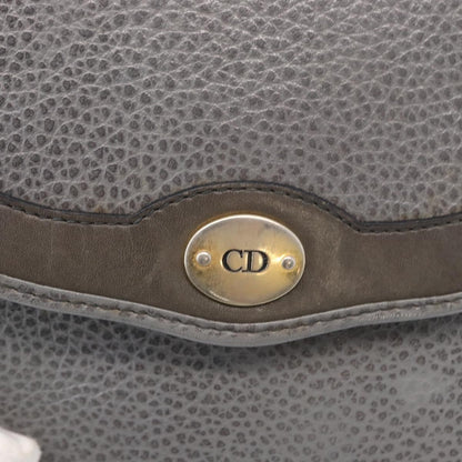 Christian Dior Vintage CD Logo Shoulder Bag Leather, GRAY, LEATHER, Shoulder bag