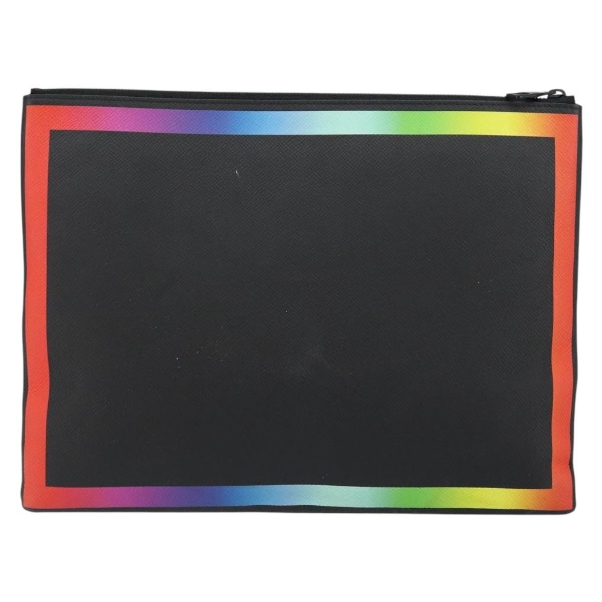 Louis Vuitton Pochette A4 Rainbow Taiga Leather, BLACK, LEATHER, Clutche & pouche