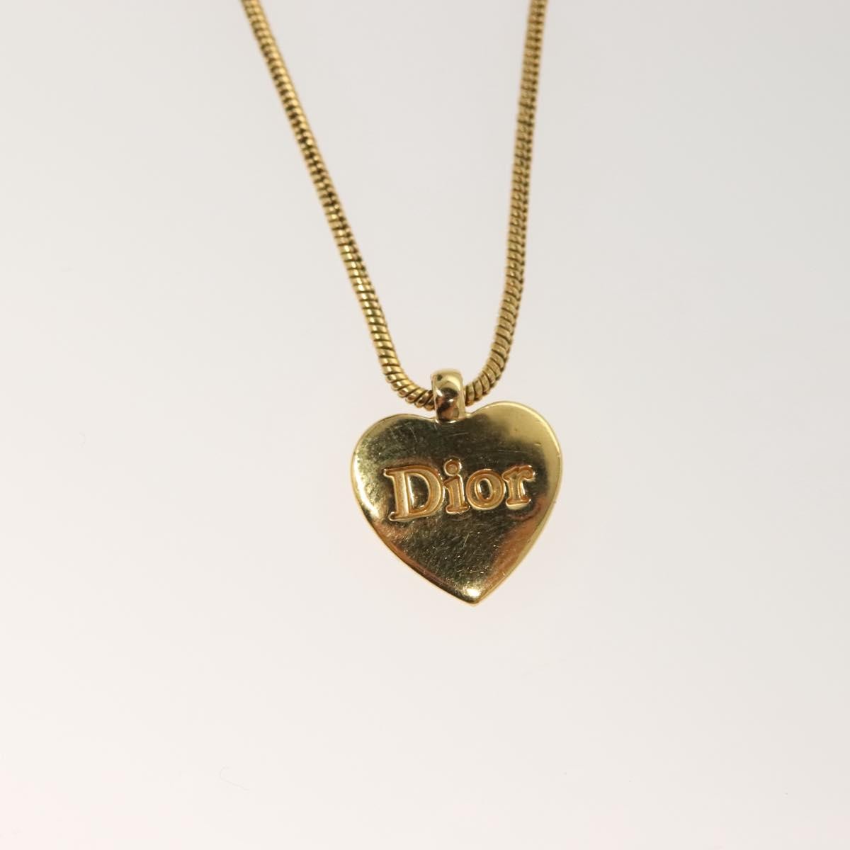 Christian Dior Logo Heart Pendant Necklace Metal, GOLD, METAL, Necklace