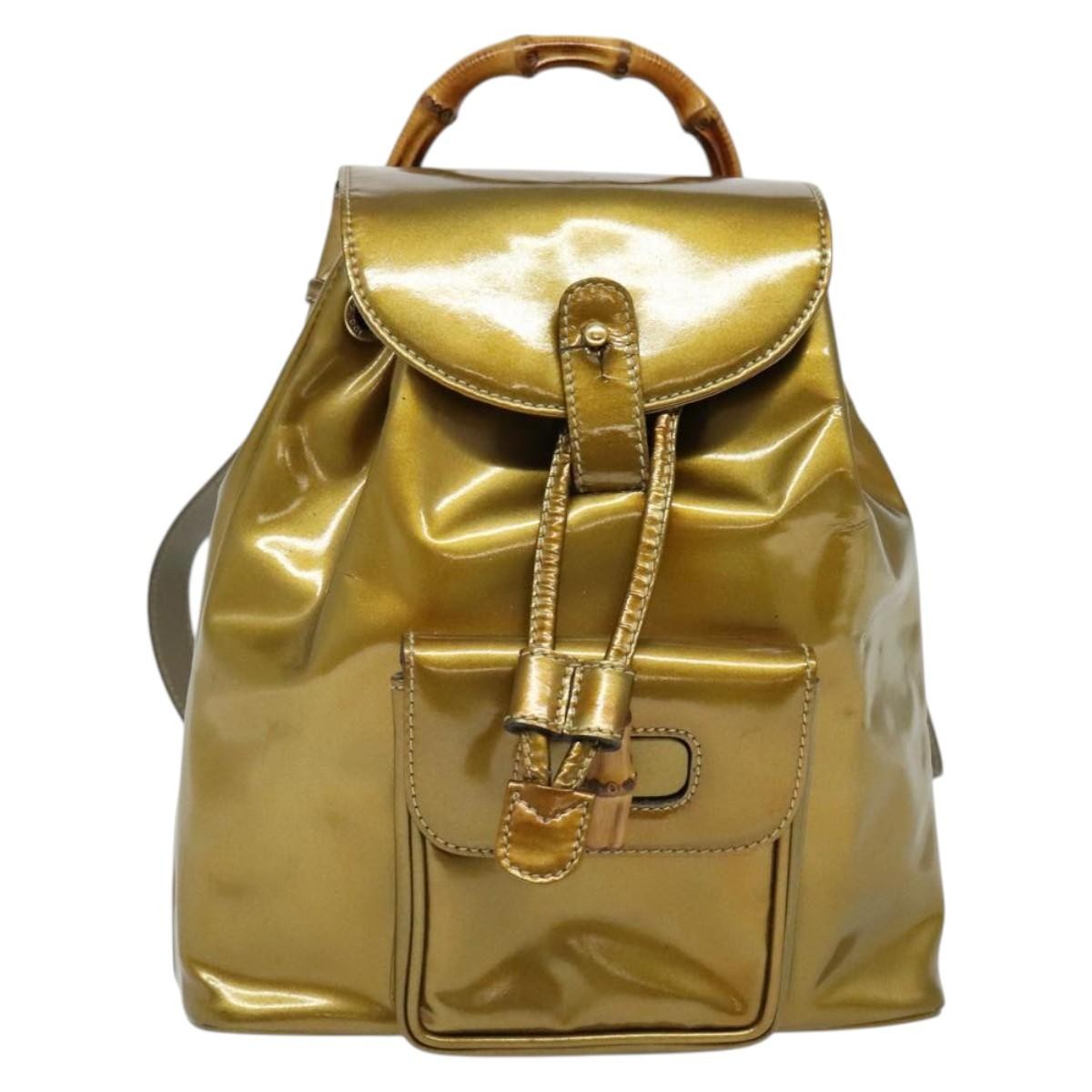 Gucci Vintage Bamboo Backpack Patent, GOLD, PATENT_LEATHER, Backpack