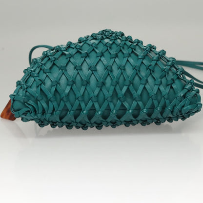 Chanel Vintage Resin Bucket Bag Woven Leather, TURQUOISE, LEATHER, Shoulder bag