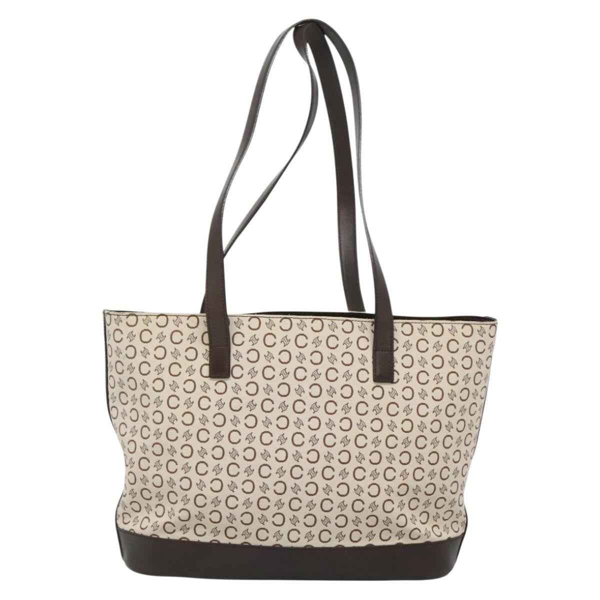 Celine Vintage Macadam Shopper Tote Leather, GOLD, CANVAS, Tote bag