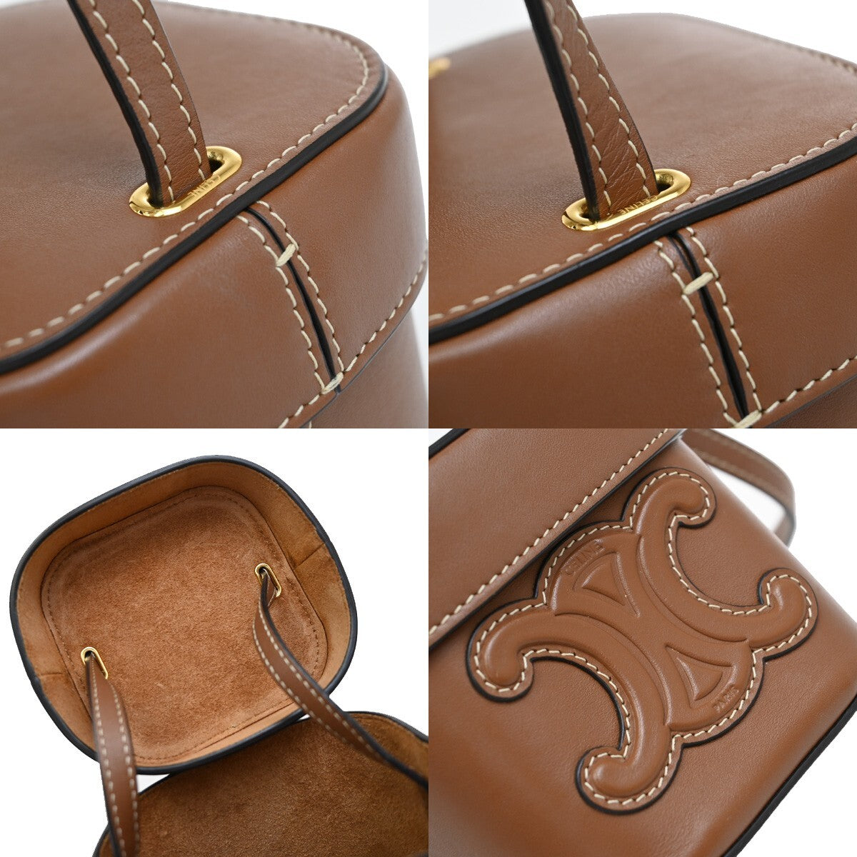 Celine Cuir Triomphe Box Bag Leather, BROWN, LEATHER, Handbag